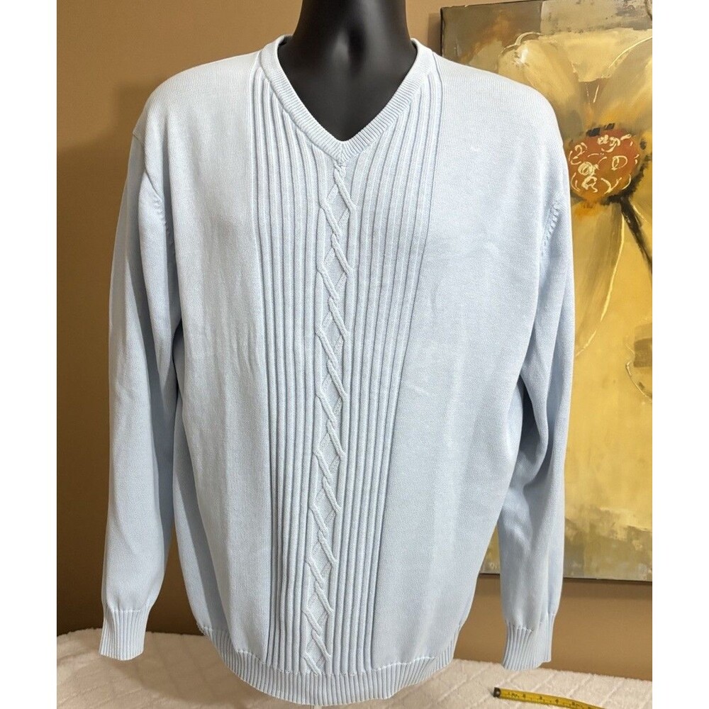Perry Ellis Men’s Light Baby Blue XL V-Neck Sweater Pima Cotton